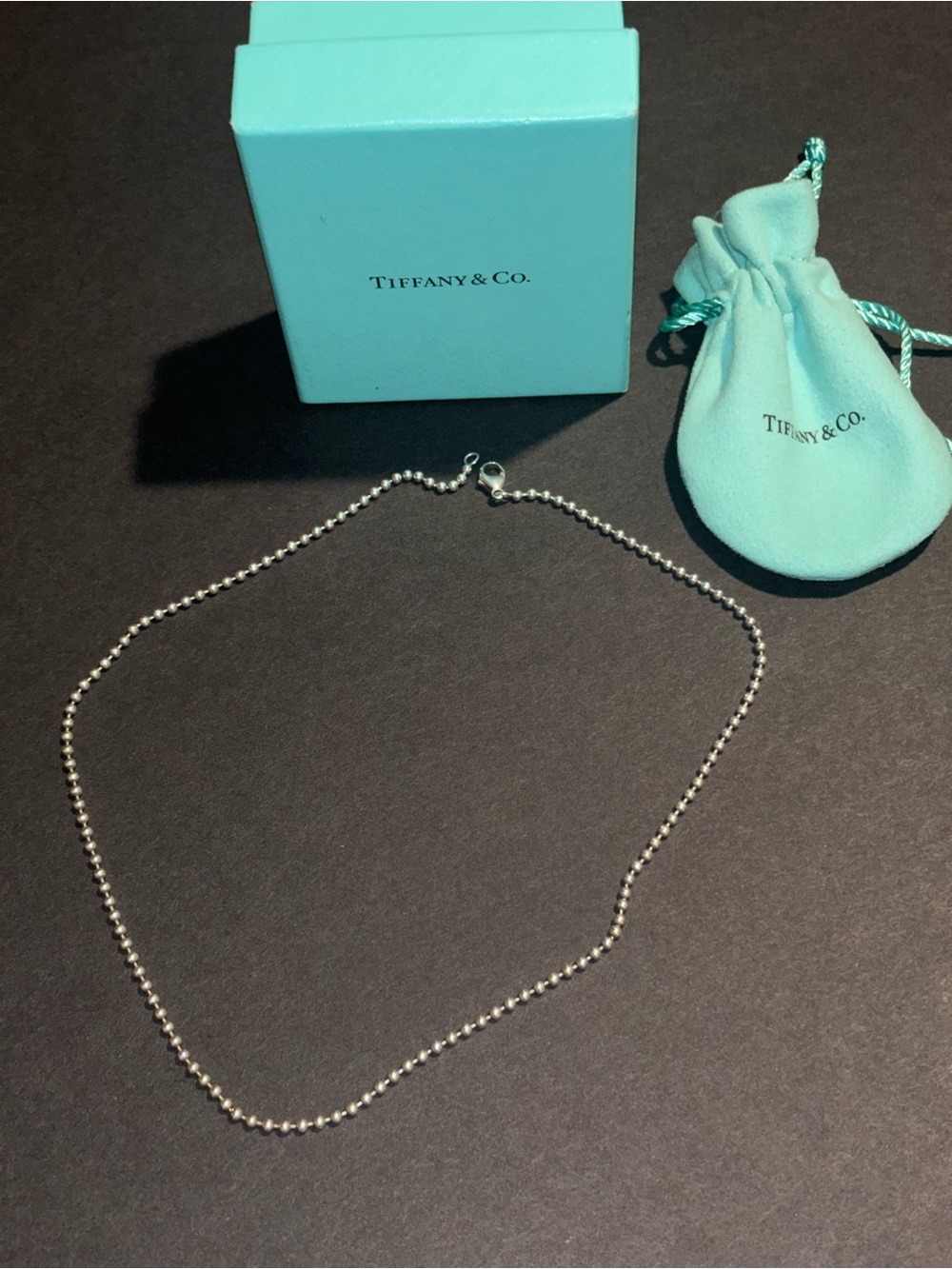 Tiffany & Co. Sterling Silver Bead Necklace with Signature Blue Pouch